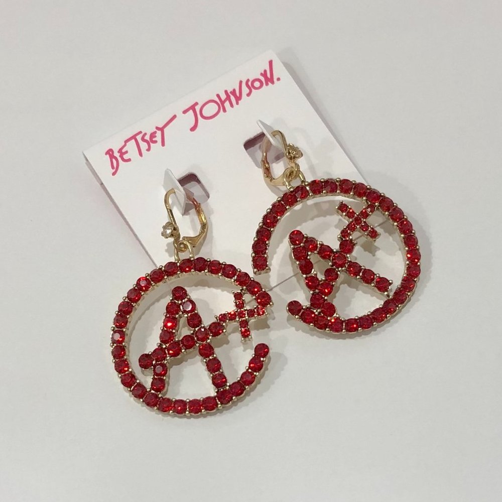 BETSEY JOHNSON Red Crystal A Plus Drop Dangle Earrings Gold Teacher Student BJ17